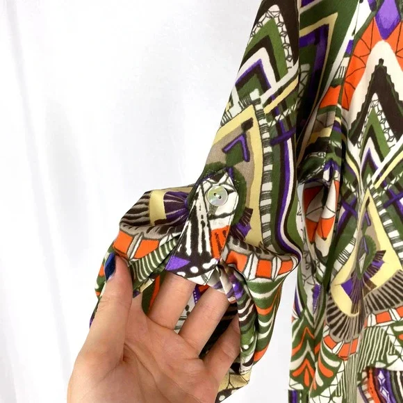 Chico's Blouse Multicolor Geometric High Low 0 (4/S) - Picture 5 of 8